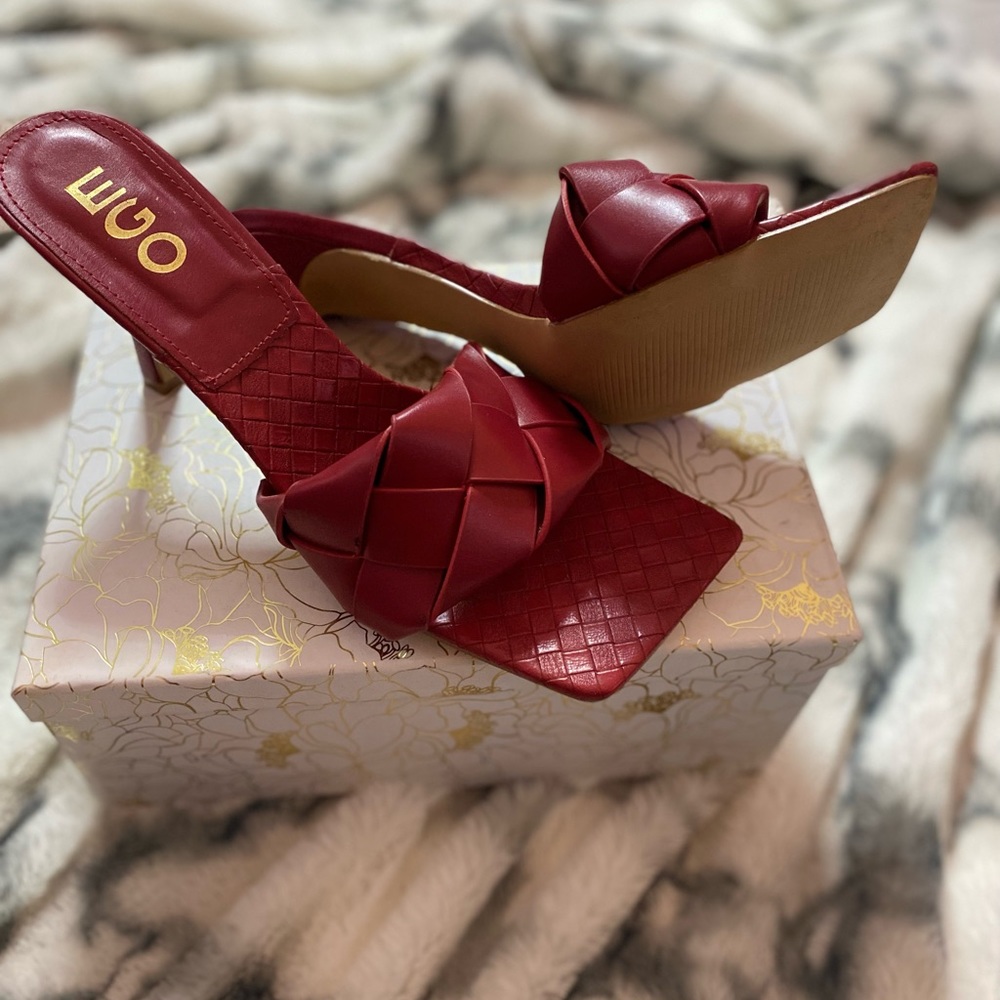 Red “weaved leather” mule/ slides